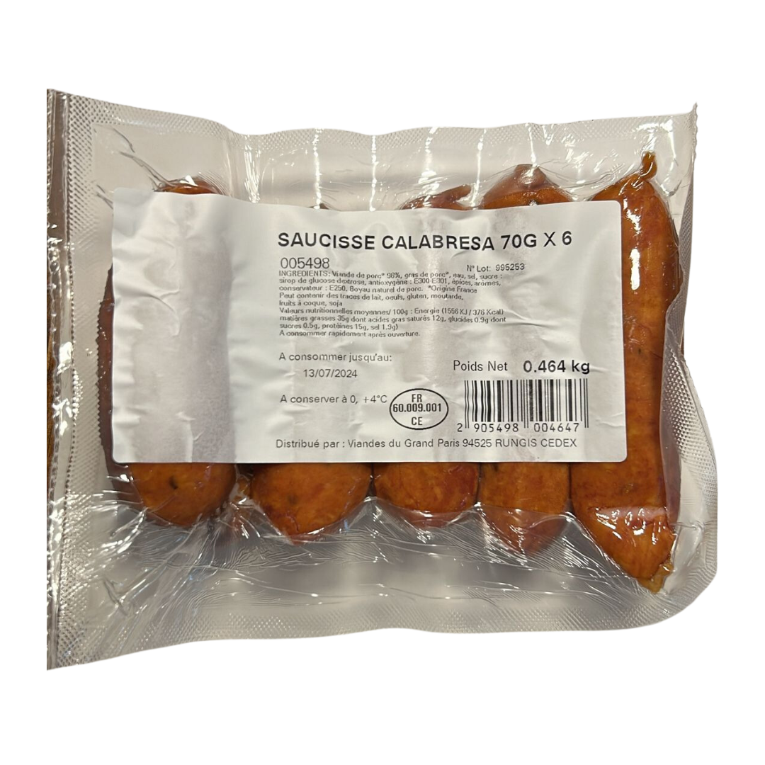 Saucisses calabraises - VIANDES DU GRAND PARIS - 6x70g - Entre 450g et 499g