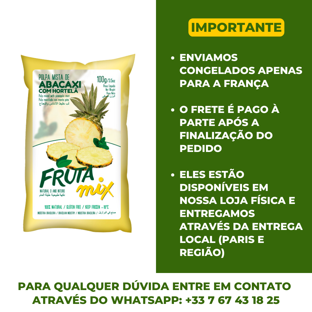 Pulpe d'ananas/ Menthe Congelée (300ml) (Pulpe d'Ananas à la Menthe) FRUTA MIL (Surgelé - Frais de port payés séparément après avoir finalisé la commande sur le site)