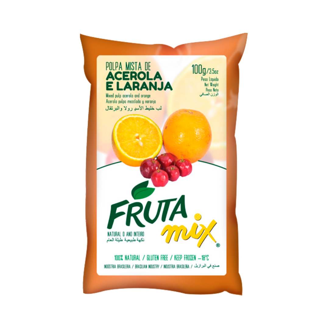 Pulpe d'acerola / Orange Congelée (300ml) (Polpa de Acerola com Laranja) - FRUTA MIL (Congelado - Frete pago à parte após a conclusão do pedido no site)