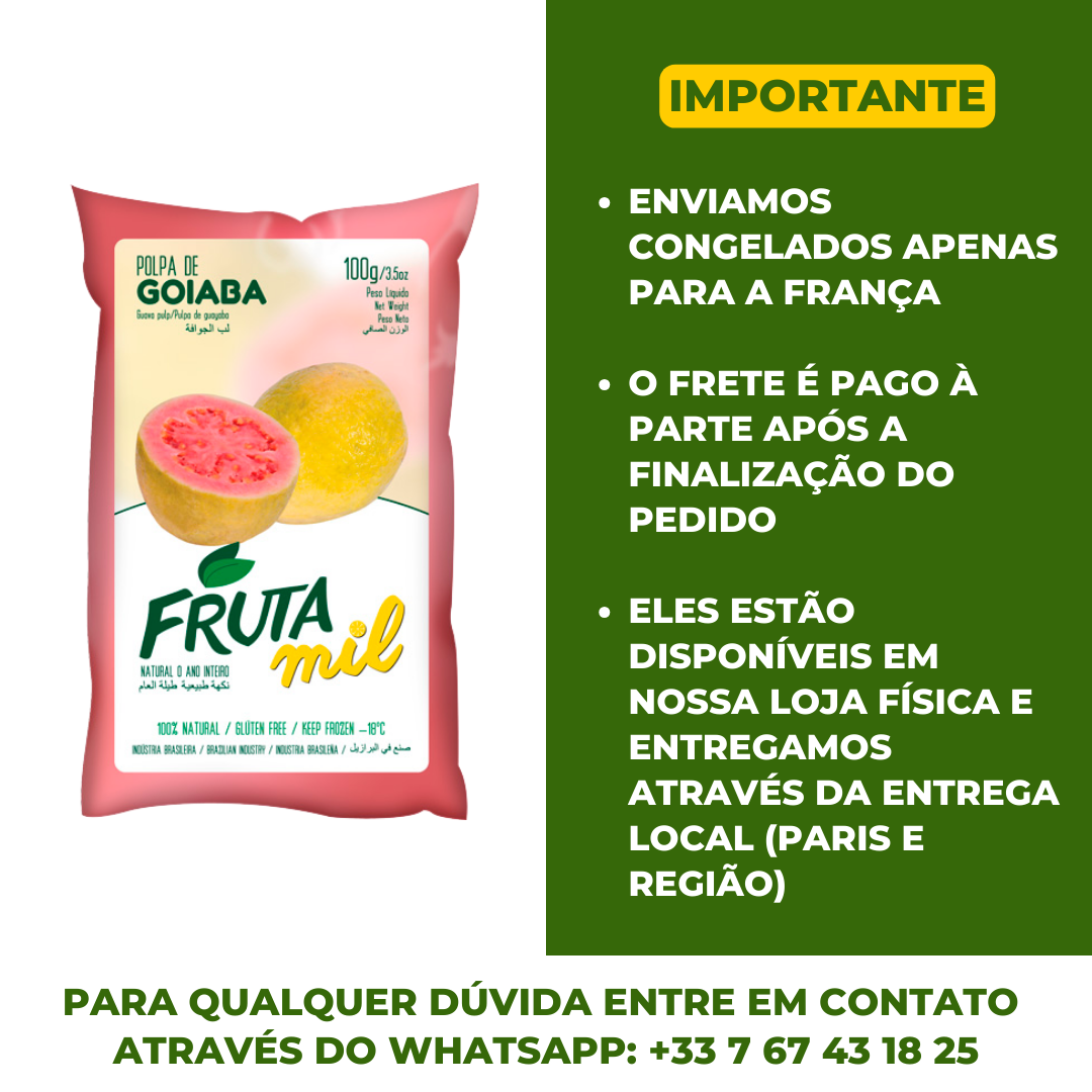 Pulpe de Goyave Congelée ( 300ml) (Polpa de Goiaba) - FRUTA MIL(Congelado - Frete pago à parte após a conclusão do pedido no site)