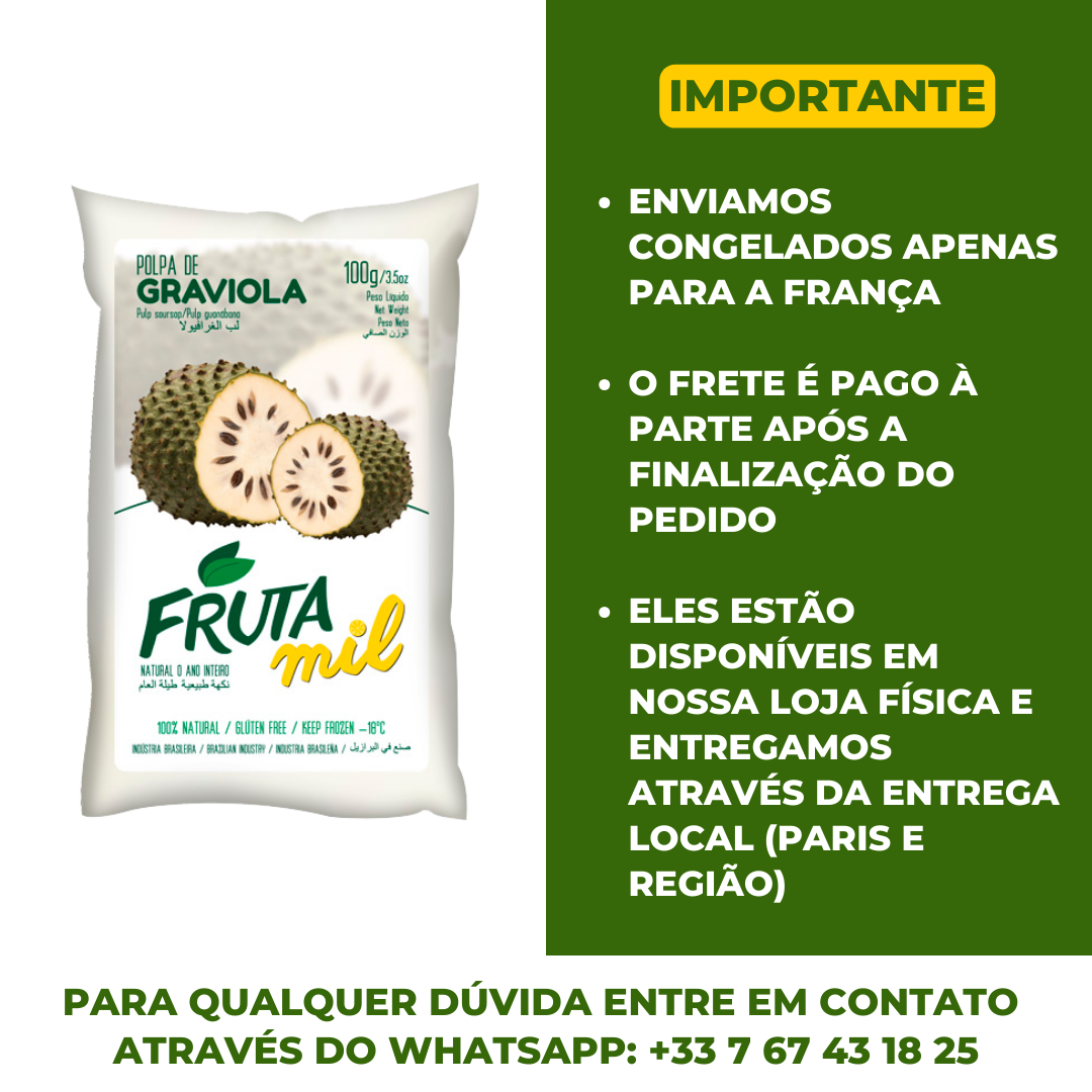 Pulpe de Graviola Congelée (300ml) Polpa de Graviola - FRUTA MIL (Congelado - Frete pago à parte após a conclusão do pedido no site)