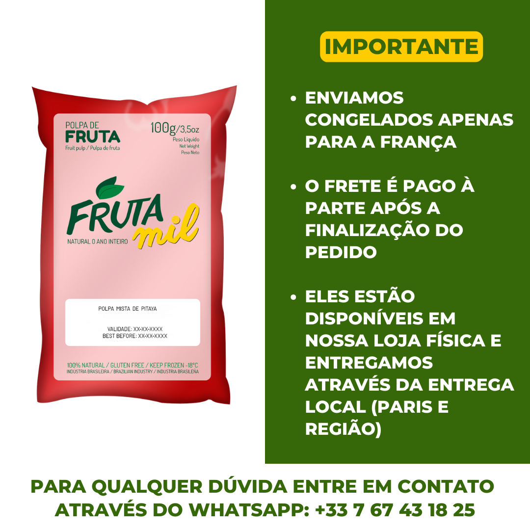 Pulpe Fruit du Dragon Congelée (300ml) Polpa de Pitaya - FRUTA MIL (Congelado - Frete pago à parte após a conclusão do pedido no site)