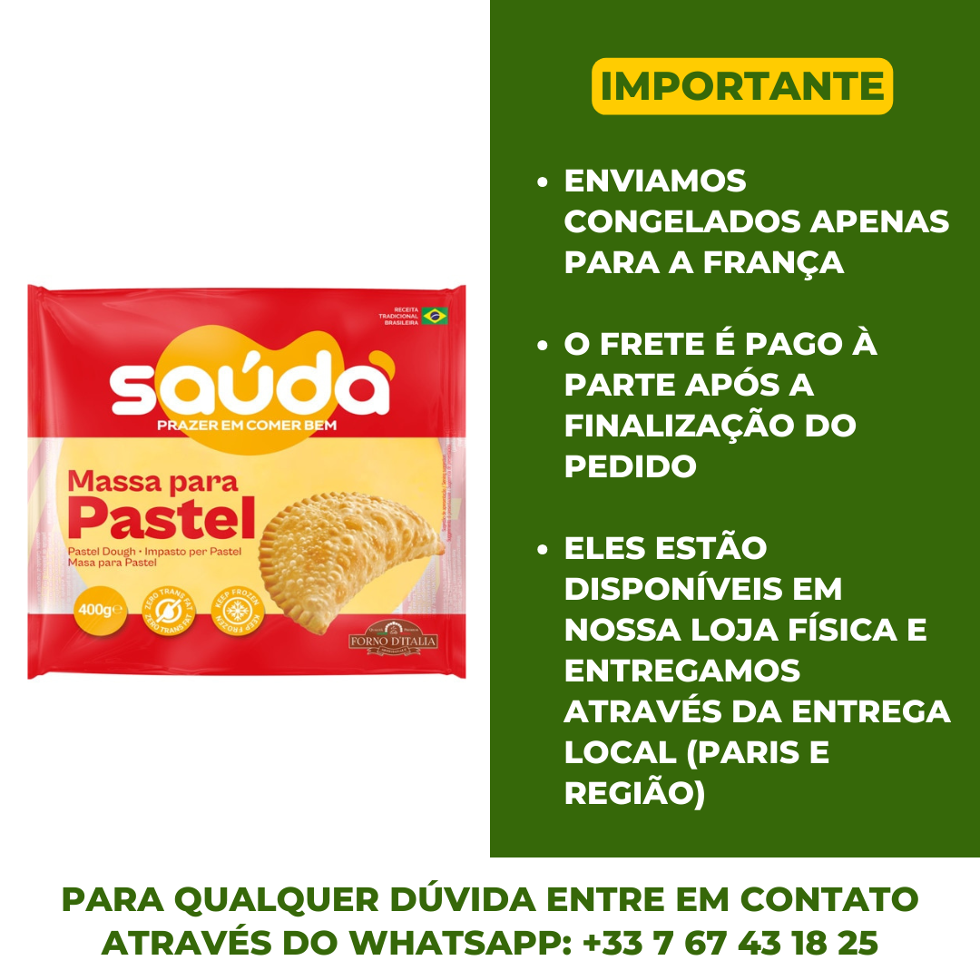 Pâte feuilletée pour pastel - Produit surgelé (Massa de pastel Congelada) - Saúda - 400g (Congelado - Frais de port à payer séparément après la validation de la commande sur le site)